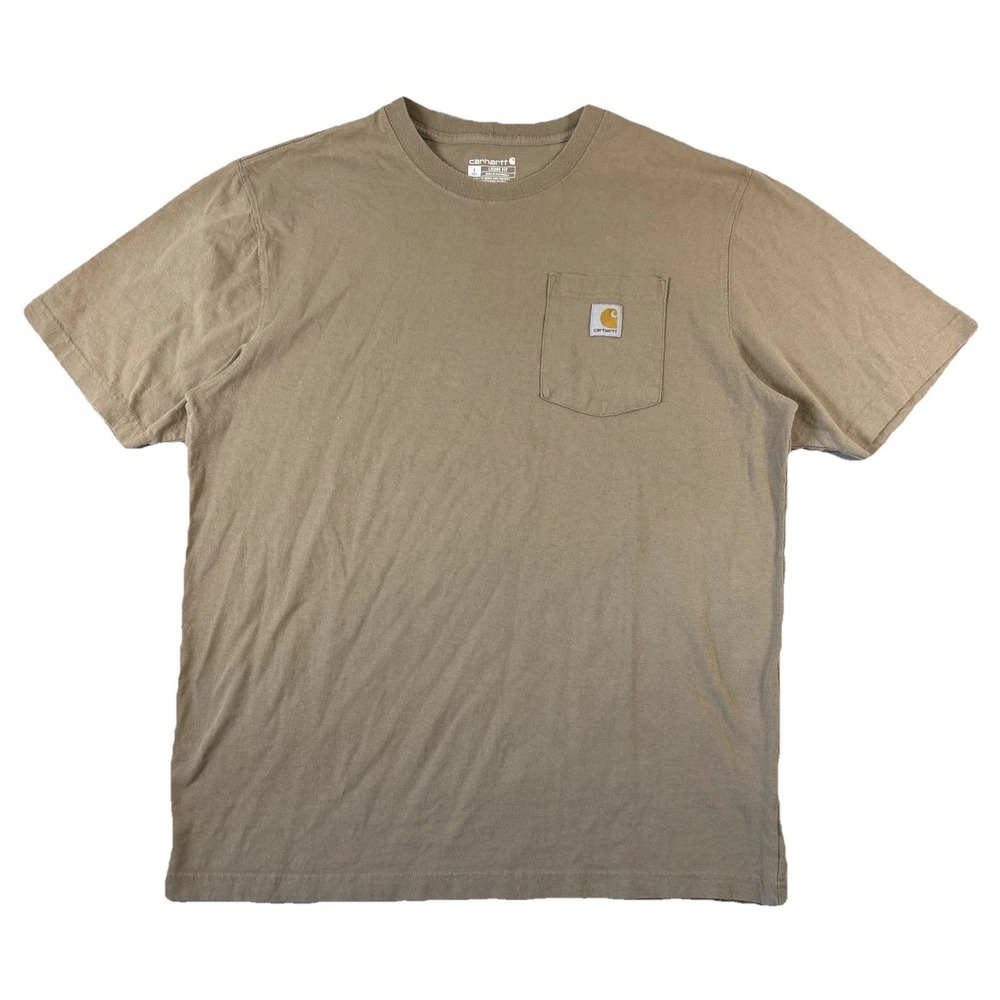 Carhartt Pocket T Shirt Mens Large Tall LT Tan Workwear Logo Short Sleeve Cotton